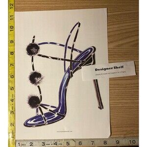 Manolo Blahnik Blue & Black Feather Heel Shoes Illustrated Print Advertisement